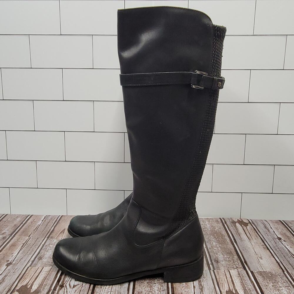 Blondo Black Leather Waterproof Knee Riding Boots 9 Wide B4850-11 Side Zip